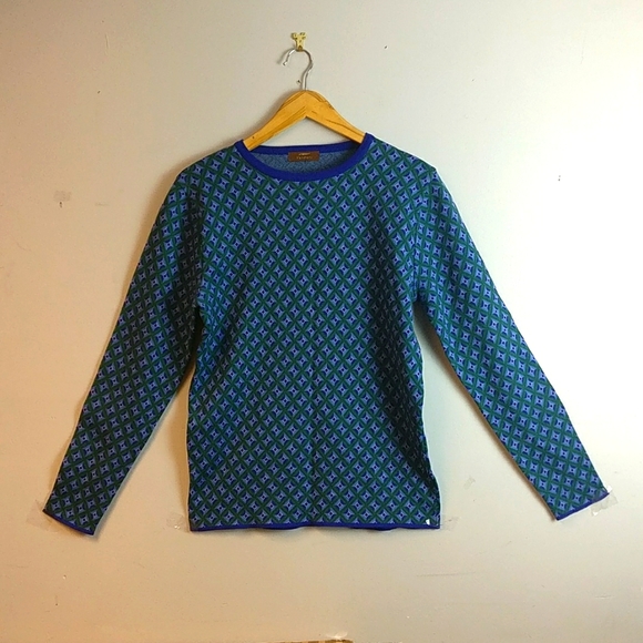 Royal Blue Forest Green 100%WOOL Ribbed Hourglass⌛Pattern Sweater Harajuku - Picture 4 of 6
